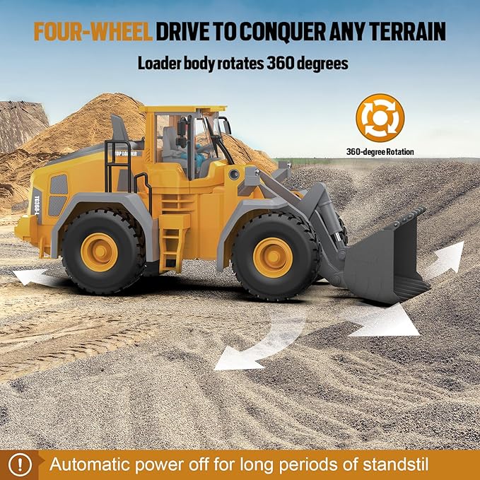 Metal RC Wheel Loader Toy - Realistic Working Lights and Sounds, 1:20 Scale, 9-Channel Remote Control Construction Play Tractor Toys for Kids 3+, Perfect 2024 Gift