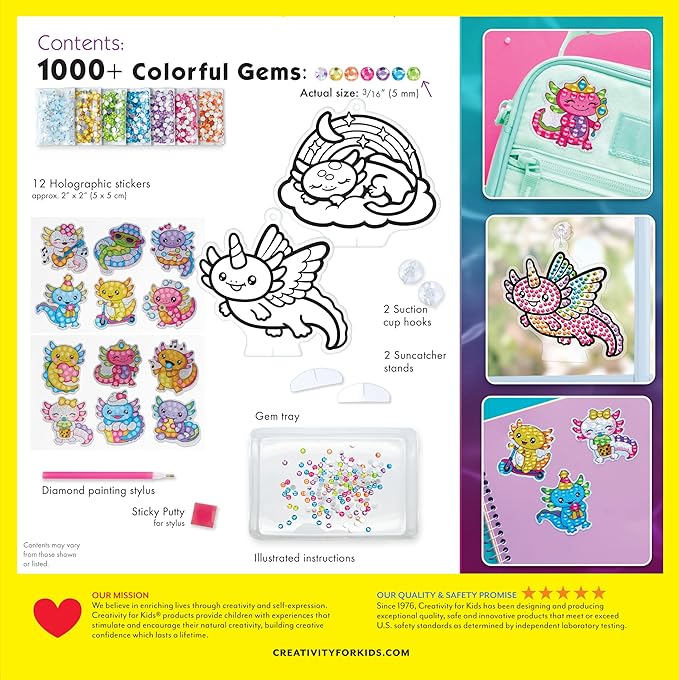 Creativity for Kids Big Gem Diamond Painting Kit: Axolotl Stickers & Suncatcher Kit - Diamond Painting Kits for Kids, Boys and Girls Art & Craft Kit Age 6-8+, Axolotl Toys and Christmas Gifts for Kids