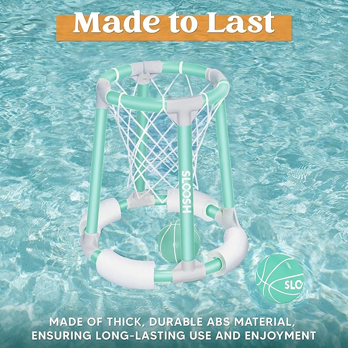 Sloosh Pool Basketball Hoop Toys, Floating Basketball Pool Game, Swimming Floats Toys with Balls Pump, Summer Outdoor Water Play Toy for Kids and Adults (Green)