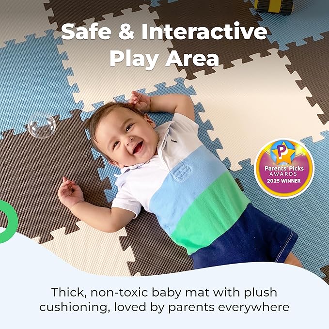MioTetto Foam Floor Tiles for Kids - Non-Toxic Soft Comfortable Baby Play Mat, Thick Tummy Time Mat, Interlocking Foam Tiles for Development & Crawling, Soft Cushioned Play mat for Babies 6-12 Months