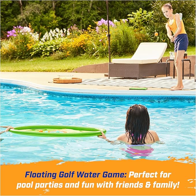 SwimWays Hydro Golf, Pool Toys for Kids and Adults, Floating Swimming Pool Game with Golf Balls and Chipping Green, Outdoor Toys for Kids Aged 5 & Up