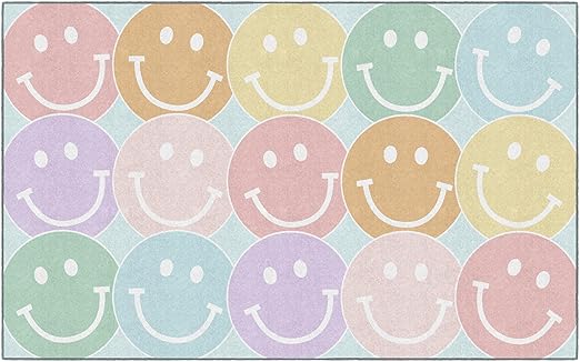 Flagship Carpets Schoolgirl Style Pastel Rainbow Smileys Educational Area Rug for Kids Room Seating Décor, Children's Classroom, Play Carpet for Teaching and Playroom, 7'6" x 12', Multi