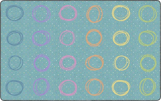 Flagship Carpets Smiley Circle Sampler Abstract Educational Area Rug for Kids Room Seating Décor, Children's Classroom, Play Carpet for Teaching and Playroom, Seats 24, 7'6"x12', Blue & Multi