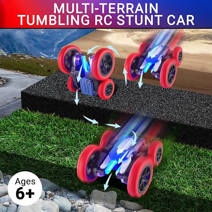 Force1 Tornado+ Remote Control Car for Kids- Double Sided Fast RC Cars with LED Interactive Display, 4WD Off-Road Stunt Car 360 Flips, All Terrain Tires, RC Crawler Rechargeable Battery, 2.4GHz Remote