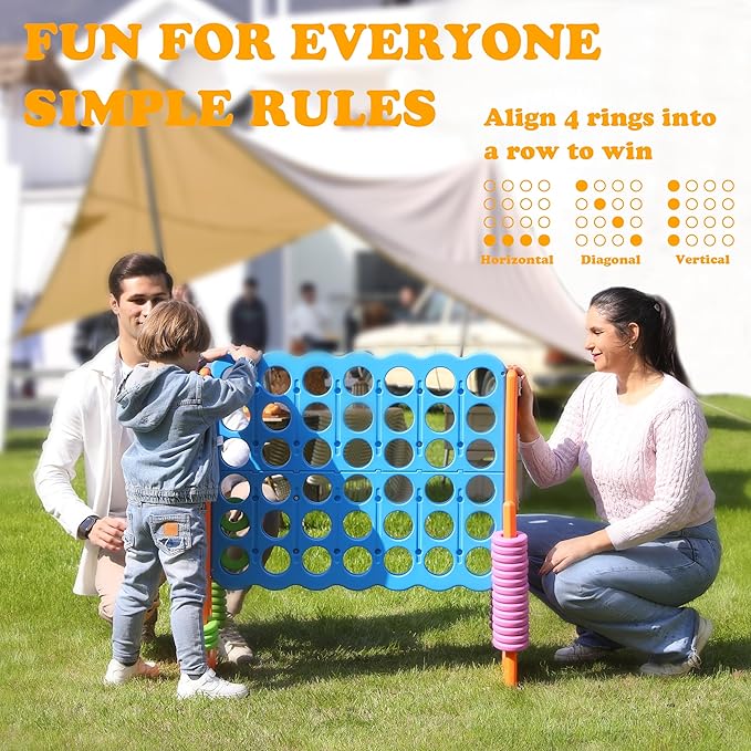 SDADI Jumbo 4 in a Row Game, 4-to-Score Giant Game Set with Adjustable Height (2.5-3.5 FT) for Kids & Adults, Indoor/Outdoor Connect Game with Quick-Release Slider, Perfect for Family and Party Games