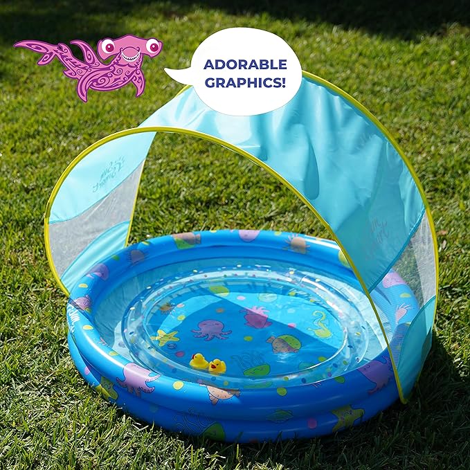 SunSmart Lazy River Kiddie Pool with Two Toy Duckies, Inflatable Kids Pool with Removable UPF50 Sunshade Canopy, Heavy Duty Toddlers Pool