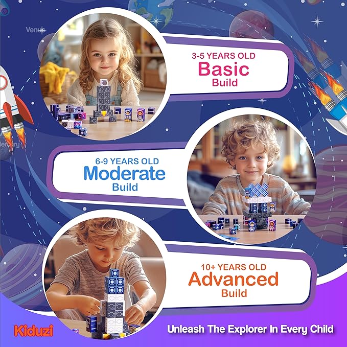 Magnetic Building Blocks – Space Adventure Edition - 100-Piece STEM Toy for Kids 3-10+ - Creative - Screen-Free Fun - 1 inch Strong Magnets, Durable & Travel-Friendly - Great Gift for Boys & Girls