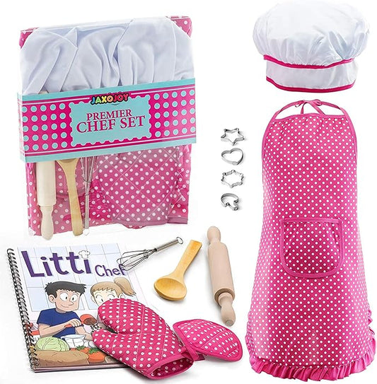 Kids Cooking and Baking Chef Set for Little Girls, Complete Cooking Sets, Toddler Dress Up and Pretend Play Dress Up Clothes for Girls, Kitchen Toys 3-5 Years Old with Kids Aprons