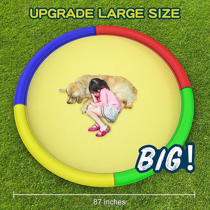 Growsland Non Slip Splash Pad for Kids and Dogs, 87'' Extra Large Splash Pad Outdoor Sprinkler for Kids, Dog Water Summer Toys Outdoor Toys for Toddlers 3-5 Kids Ages 4-8