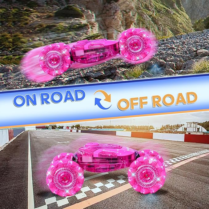 Pink Remote Control Car for Girls, RC Gesture Control Stunt Car with Light & Music，4WD 360° Spins All Terrains Kids Toys rc Cars, 6-12 Girls Birthday Gift, Best Gift for Girls 4-11