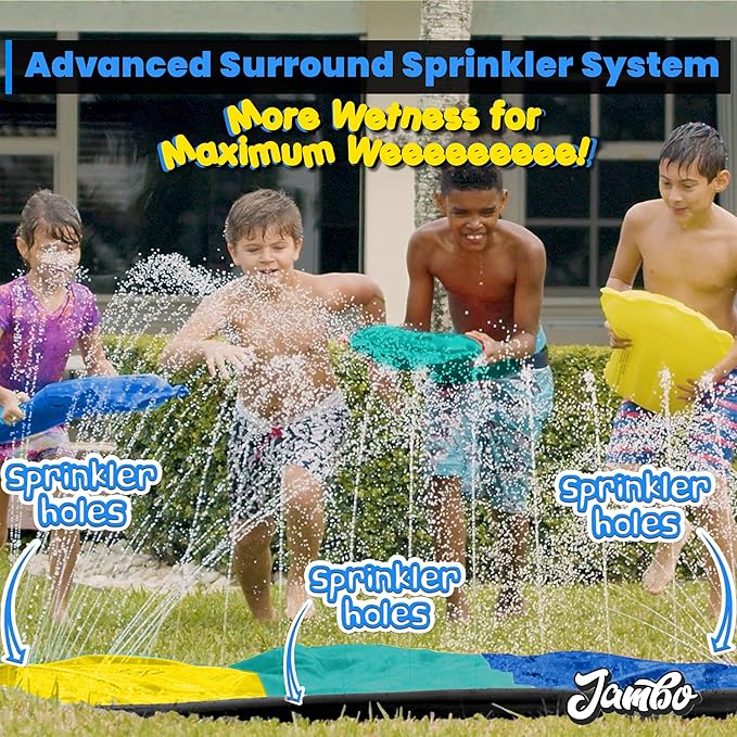 JAMBO 20Ft XL Premium 3 Lane Slip Splash and Slide with 3 Bodyboards, Heavy Duty Water Slide- Advanced 3-Way Water Sprinkler System, Backyard Waterslide Outdoor Water Toys n Slides for Kids Splash Pad