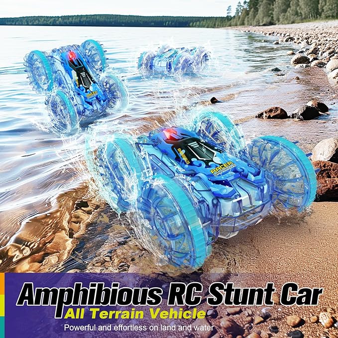 Amphibious Remote Control Car, 4WD Waterproof RC Car 360° Flips Rotation Hand Gesture Stunt RC Boat Pool Toy for Kids Ages 4-8, Lake Beach Water Toys Birthday Gifts for 5 6 7 8-12 Year Old Boys