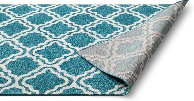 Modern Rug Calipso Blue 3'3" x 5' Lattice Trellis Accent Area Rug Entryway Bright Kids Room Kitchn Bedroom Carpet Bathroom Soft Durable Area Rug