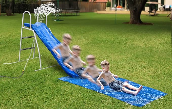 6' Water Wave Slide for Backyard Fun. Free Standing with Built in Adj. Water Sprinkler and Sliding Tarp. 67" L x 46" W x 46" H, by XDP Recreation