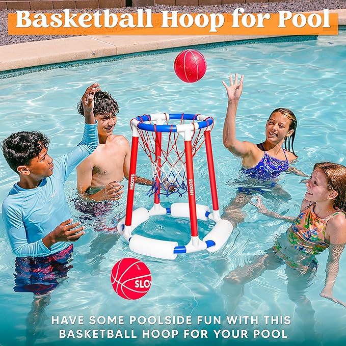 Sloosh Pool Basketball Hoop Toys, Floating Basketball Pool Game, Swimming Floats Toys with Balls Pump, Summer Outdoor Water Play Toy for Kids and Adults (Red Blue)