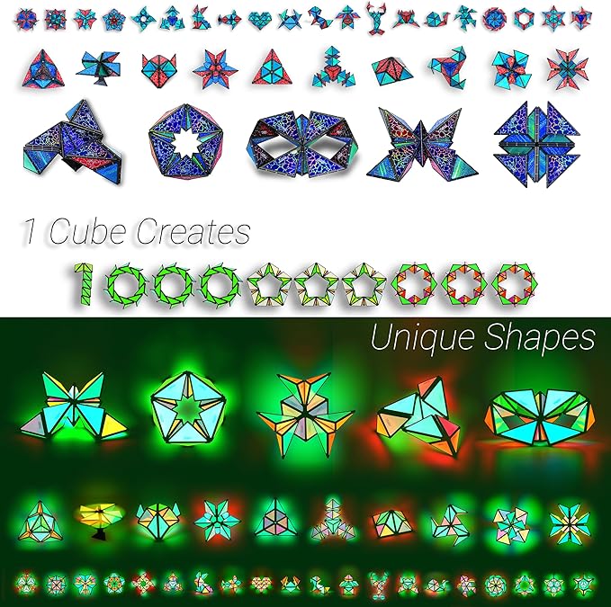 TOSY Magnet Pyramid Glow - 1 Cube Transforms into 1 Billion Shapes, 12 Pieces, 243 Rare Earth Magnets, Glowing, Holographic Design Magnet Tiles Creative Puzzle STEAM Toy