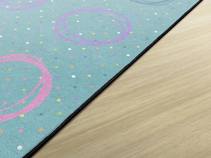 Flagship Carpets Smiley Circle Sampler Abstract Educational Area Rug for Kids Room Seating Décor, Children's Classroom, Play Carpet for Teaching and Playroom, Seats 24, 7'6"x12', Blue & Multi