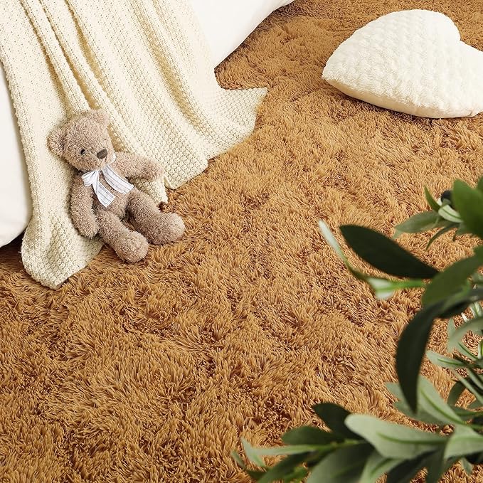 LOCHAS Luxury Round Fluffy Area Rugs for Bedroom Kids Girls Room Nursery, Super Soft Circle Rug, Cute Shaggy Carpet for Children Living Room, 4x4 Feet Khaki