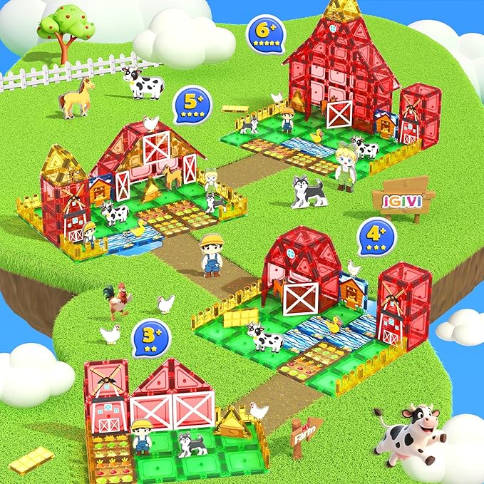 Magnetic Tiles Farm Animals Toddler Toys, STEM Magnet Building Blocks for Kids Ages 3-5 4-8 5-7, Preschool Montessori Sensory Toys, Gifts for 3 Year Old Boys & Girls