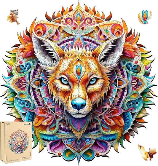 Original Wooden Jigsaw Puzzles-(Wolf,200pcs,Medium 10.7x11.3in),Wooden Puzzles for Adults,Unique Shape Animal Adult Puzzles,Irregular Wood Puzzles Best Gift for Adults and Kids Family Game