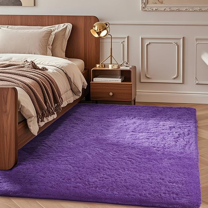 Ophanie Purple Rugs for Bedroom Living Room, Fluffy Fuzzy Furry Carpet, Plush Soft Shaggy Bedside Indoor Floor 4x6 Area Rug for Kids Girls Boys Baby Teen Dorm Nursery Home Decor Aesthetic