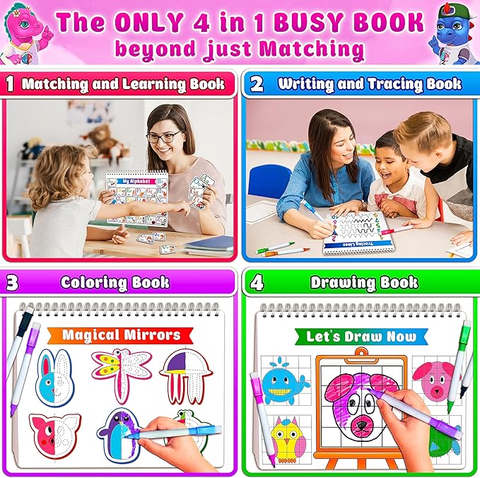 Curious 2 Learn Montessori PREASSEMBLED Busy Book for Toddlers Ages 3 and Up, Pre K Preschool Learning Activities Book - Autism Sensory Learning & Education Toys Kindergarten Workbook (Pink)