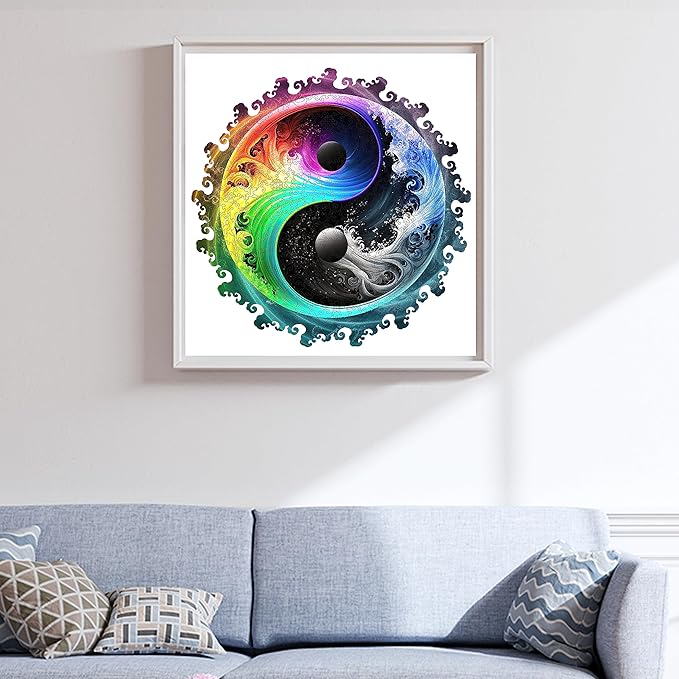 Unique Wooden Jigsaw Puzzles - Yin Yang Mandala, 500 Pcs King Size 16.8" x 16.8", Original Mandala Wood Puzzle, Beautiful Package, Best Gift for Adults