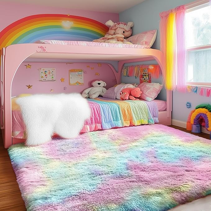 PAGISOFE 8x10 Rainbow Large Area Rug,Plush Rugs for Bedroom Girls,Shaggy Carpet for Kids Room,Fuzzy Nursery Rug for Baby's Toddler's Room,Clorful Room Decor for Teenage Pastel Princess Rug