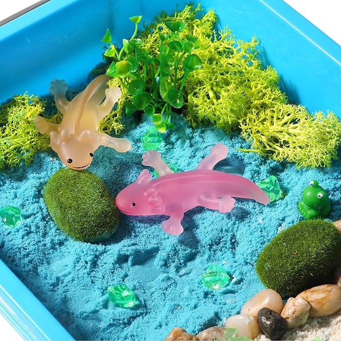 AGENTLAN Axolotl Sensory Bin,Axolotl Sensory Toys with Play Sand for Toddlers Boys and Girls, Kids Toys Gift Sand Toys for Age 3 4 5 6 7 8