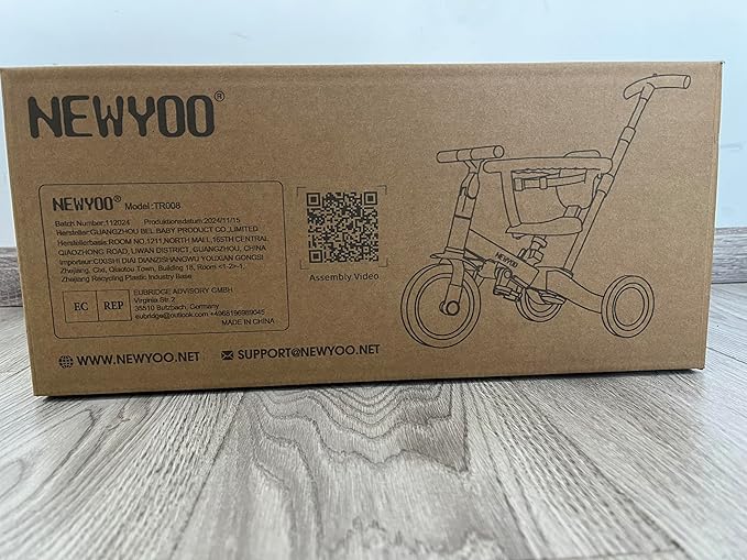 newyoo TR008 5 in 1 Toddler Tricycle with Push Handle for 1-3 Year Old Boys and Girls, Kids Push Trike with Safe Bar, Toddler Bike, Convert to Balance Bike, Birthday Gifts and Toys for Baby, Cream