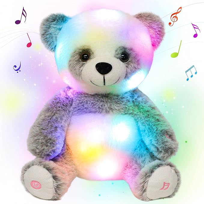 Cuteoy LED Musical Panda Light-up Stuffed Animal Singing Glowing Plush Adjustable Volume Lullaby Toy Gifts for Kids Toddler Girls Birthday Christmas Plushies, 13"