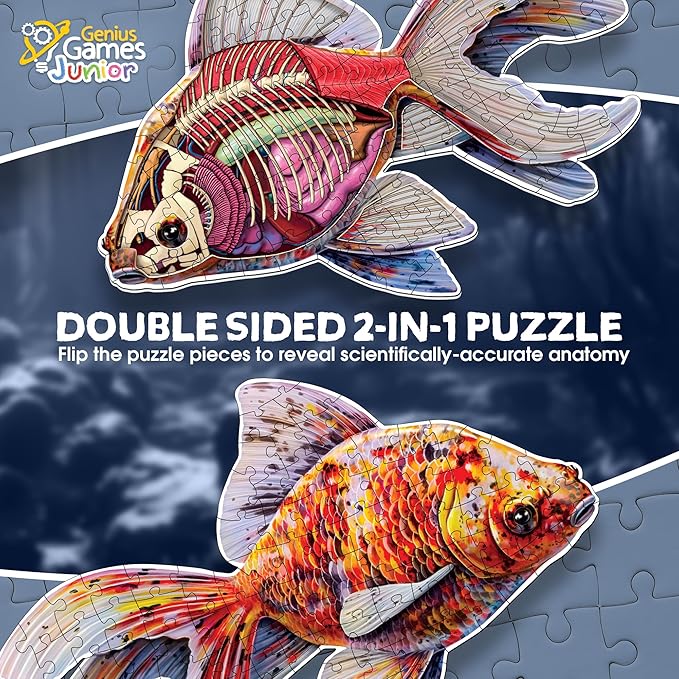 Goldfish Animal Anatomy Floor Puzzle | 100-Piece Double Sided Jigsaw Puzzle | Large-Sized, Over 4 Feet Scientifically Accurate Illustration - Fun and Educational Toy for Kids, Toddlers and Families