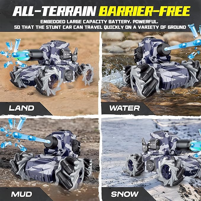 RC Tank That Shoots BBS, Water Bullet Shooting RC Stunt Car for Kids, 2.4GHz Remote Control Truck with Light Spray, 360° Rotation & Drifting, Birthday Gift for Boys, 30+ Min Playtime