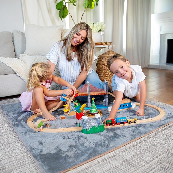 16 Piece Carpet Squares Puzzle Mat 49" x 49" Plush Interlocking Carpet Tiles, Foam Floor Tiles for Baby Play Mat - Kids Soft Play Floor Mats, Anti Slip Jigsaw Flooring Playmat Playroom Rug (Grey)