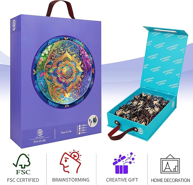 500 Piece Puzzles for Adults Mandala Wooden Jigsaw Puzzles Unique Unique Shape Brain Teaser Puzzles, Beautiful Package, Best Gift for Adults Family Games