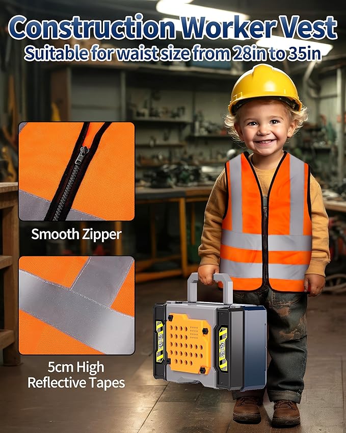 Deejoy Kids Tool Bench with Realistic and Electric Drill, Construction Workbench Toys for Toddlers 3-5, Toddler Bench Set for Boys & Girls Age 3-4 (with Work Clothes)