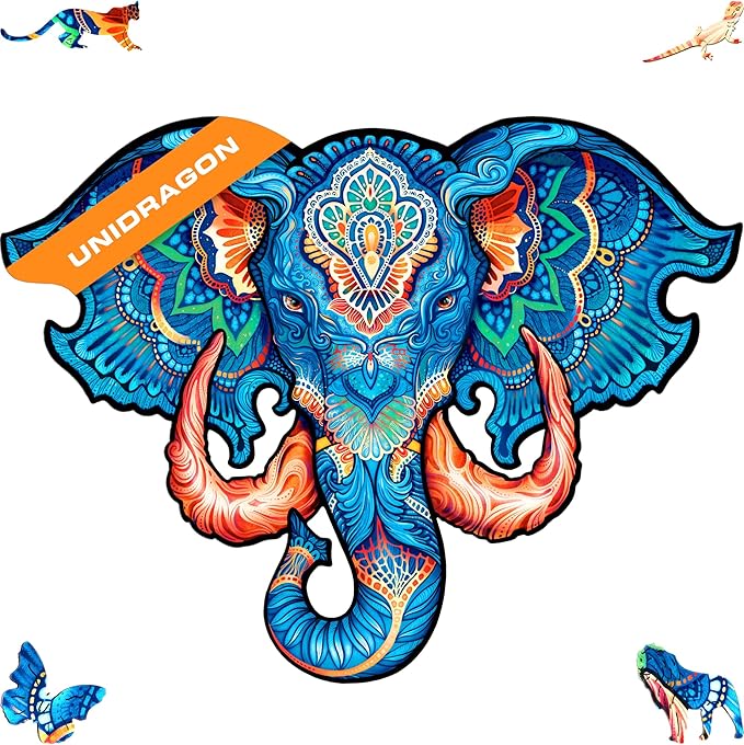 UNIDRAGON Original Wooden Jigsaw Puzzles - Eternal Elephant, 299 pcs, King Size 16"x12.3", Beautiful Gift Package, Unique Shape Best Gift for Adults and Kids