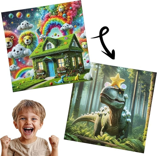 Kids Puzzle Double-Sided Jigsaw – Wonderland & Marshmallow Dinosaur – 36-Piece Toddler, Preschool, & Elementary Puzzle (Ideal for Ages 3-8) | Fun Educational Toy & Gift
