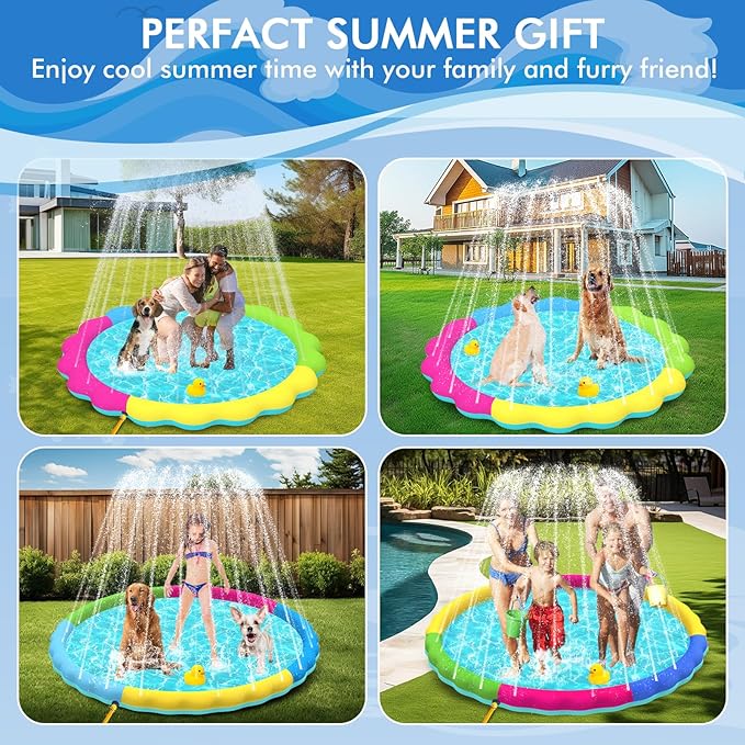 YAUNGEL Splash Pad for Dogs and Kids, 67in Non-Slip Splash Sprinkler Pad 0.58mm Thickened Durable and Foldable Dog Pool Inflatable Summer Outdoor Water Toys, Mix Colors