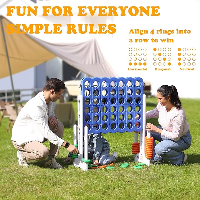 SDADI Jumbo 4 in a Row Game, 4-to-Score Giant Game Set with Adjustable Height (2.5-3.5 FT) for Kids & Adults, Indoor/Outdoor Connect Game with Quick-Release Slider, Perfect for Family and Party Games
