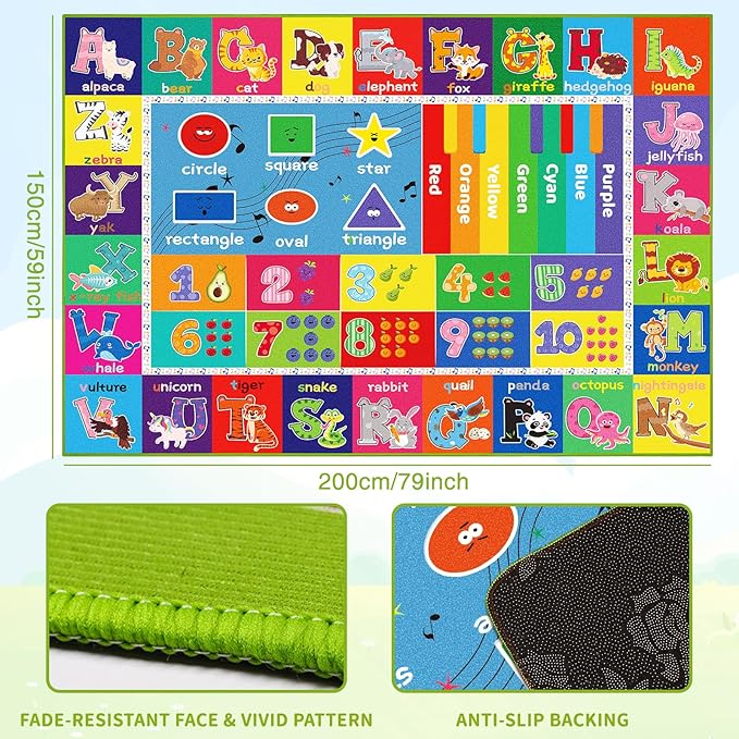 ABC Carpet, Kids Rugs for Playroom, Educational Play Mat for Kids, Preschool Rugs with ABC, Numbers, Animals Learning Rugs for Bedroom Playroom Classroom Baby Toddler Children (Blue, 78.7X59 INCH)