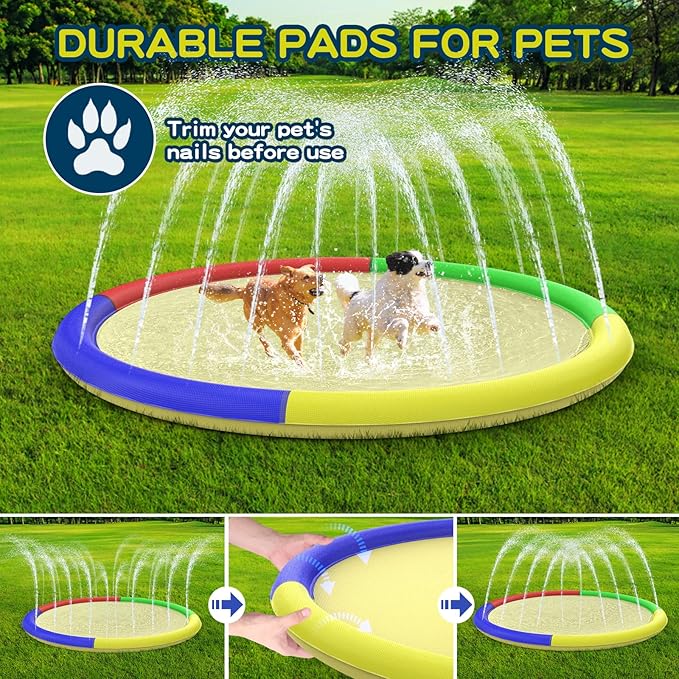 Growsland Non Slip Splash Pad for Kids and Dogs, 87'' Extra Large Splash Pad Outdoor Sprinkler for Kids, Dog Water Summer Toys Outdoor Toys for Toddlers 3-5 Kids Ages 4-8