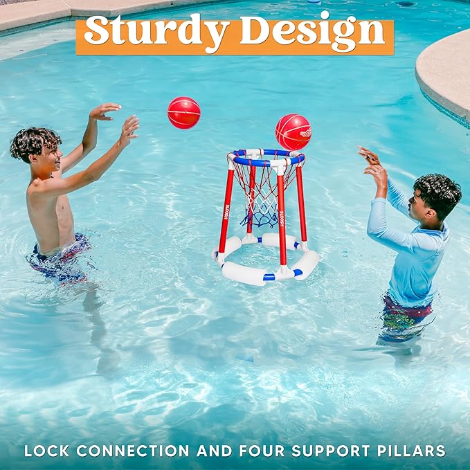 Sloosh Pool Basketball Hoop Toys, Floating Basketball Pool Game, Swimming Floats Toys with Balls Pump, Summer Outdoor Water Play Toy for Kids and Adults (Red Blue)