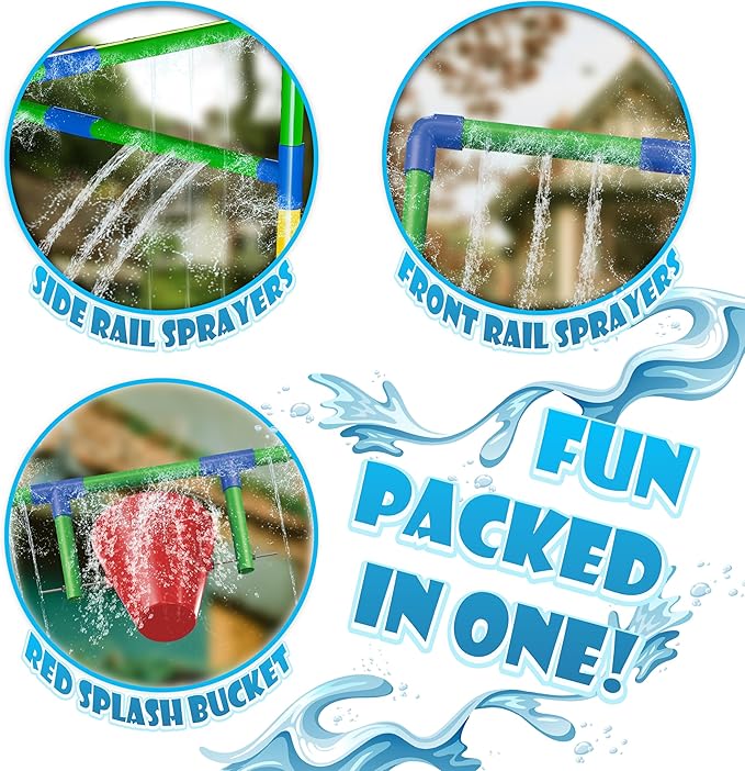 Kids Water Park Sprinkler Tunnel with Dunk Bucket for Kids | Outdoor Water Park for Kids Backyard Activity Summer Water Toy for Kids Outside