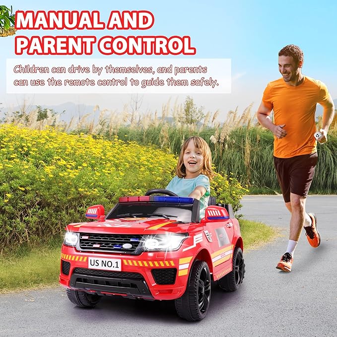 Fire Truck Ride on Toys TOBBI 12V Fire Engine Giant Firetrucks Firefighter Fireman Ride On Car with Remote Control, Siren-Call, Walkie-Talkies, Bluetooth for Toddlers, Red