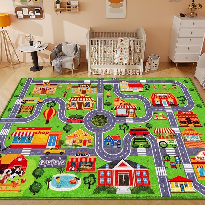 Kids Rug Car Carpet Play Mat, Non-Slip Traffic Road Rug for Kids, Extra City Map Educational Mat for Playroom Boys Bedroom Classroom (78.7X59 INCH, Classic)