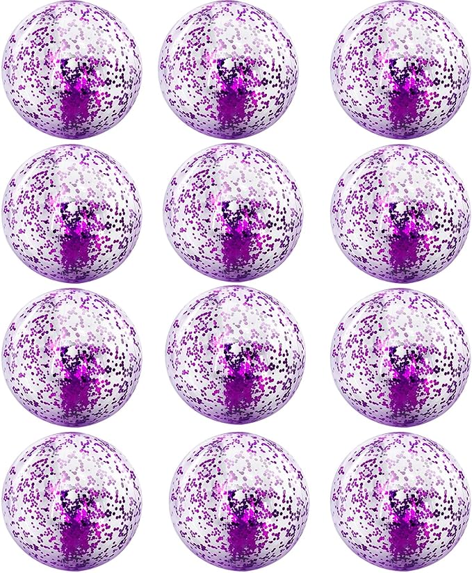 12 Pack Inflatable Beach Balls Bulk 16" Glitters Pool Toys Balls for Pool, Beach, Summer Pool Party - Swimming Pool Game Water Beach Toys Kid Party Favor Summer Decorations Blow Up Grape Beach Ball