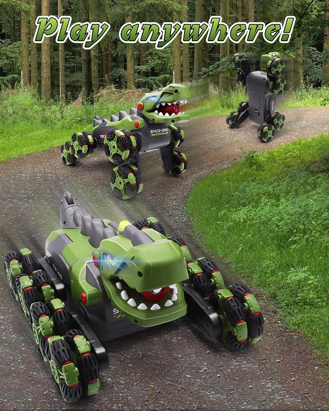 Remote Control RC Car Dinosaur Toys : RC Car Dinosaur Change with Spray for Boys 7 8 12, 2.4 GHz Monster Truck Stunt Vehicle, Remote Control Toys Gifts for Kids,Green