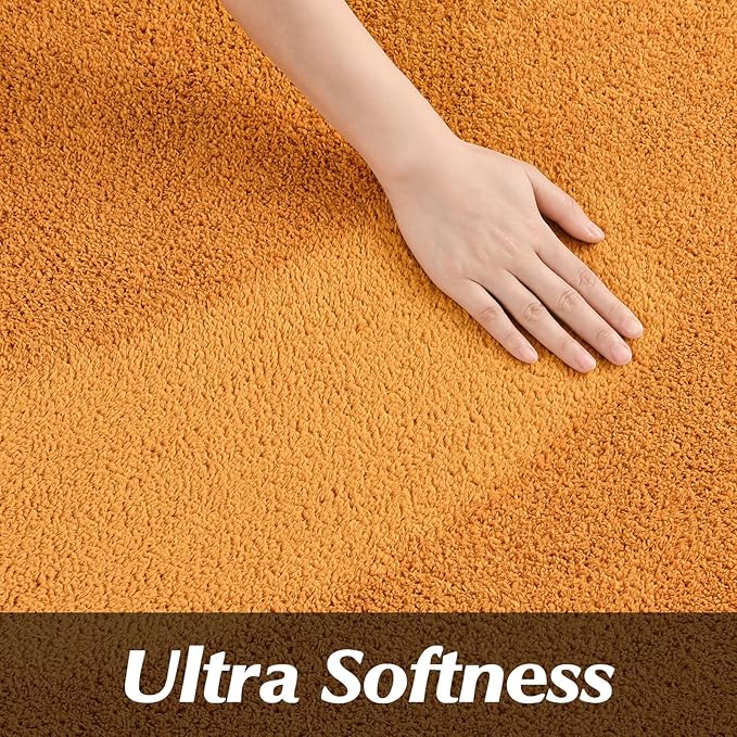 FlyDOIT Round Area Rugs for Bedroom Living Room, 4x4 Orange Super Soft Comfy Thickened Memory-Foam Indoor Circle Carpets, Modern Aesthetic Minimalist Carpet for Boys Girls Adults Nursery Home Décor