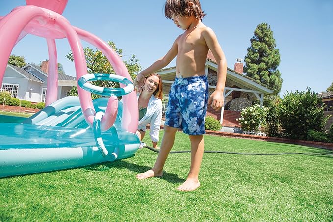 INTEX Friendly Octopus Inflatable Kiddie Pool: Inflatable Kids Pool with Water Sprayer and Slide – Splash Pad – 92" x 72" x 59" – Ages 3+
